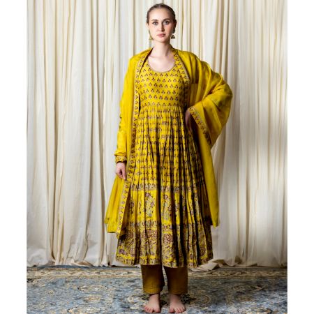 Yellow Gathered Anarkali Set